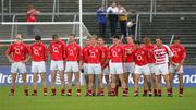 12 June 2005; The Cork team stands for the National Anthem before the game. Bank of Ireland Munster Senior Football Championship Semi-Final, Clare v Cork, Cusack Park, Ennis, Co. Clare. Picture credit; Kieran Clancy / SPORTSFILE
