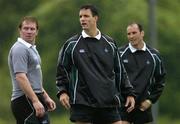 15 June 2005; Centre David Quinlan with winger Anthony Horgan, left, and full-back Girvan Dempsey, right, during training. Ireland rugby squad training, Tatsumi No Mori Rugby training facility, Tokyo, Japan. Picture credit; Brendan Moran / SPORTSFILE