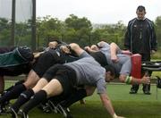 15 June 2005; Head coach Niall O'Donovan watches his pack in scrummage practice during training. Ireland rugby squad training, Tatsumi No Mori Rugby training facility, Tokyo, Japan. Picture credit; Brendan Moran / SPORTSFILE