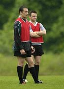 15 June 2005; Centre Kieran Lewis, left, and scrum-half Conor McPhillips during training. Ireland rugby squad training, Tatsumi No Mori Rugby training facility, Tokyo, Japan. Picture credit; Brendan Moran / SPORTSFILE