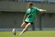 18 June 2005; Ireland out-half David Humphreys practices his kicking at the match venue. Ireland kicking practice, Prince Chichibu Memorial Rugby Ground, Tokyo, Japan. Picture credit; Brendan Moran / SPORTSFILE