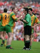 18 June 2005; Adrian Sweeney, Donegal, argues with referee Maurice Deegan after he was sent off. Bank of Ireland Ulster Senior Football Championship Replay, Armagh v Donegal, St. Tighernach's Park, Clones, Co. Monaghan. Picture credit; Oliver McVeigh / SPORTSFILE