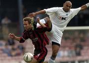 18 June 2005; Kevin Hunt, Bohemians, in action against Maamar Mamouni, KAA Ghent. UEFA Intertoto Cup, Round 1 - 1st leg, Bohemians v KAA Ghent, Dalymount Park, Dublin. Picture credit; Brian Lawless / SPORTSFILE