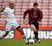 18 June 2005; Stephen Ward, Bohemians, in action against Maamar Mamouni, KAA Ghent. UEFA Intertoto Cup, Round 1 - 1st leg, Bohemians v KAA Ghent, Dalymount Park, Dublin. Picture credit; Brian Lawless / SPORTSFILE