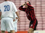 18 June 2005; Stephen Ward, Bohemians, reacts to a missed opportunity. UEFA Intertoto Cup, Round 1 - 1st leg, Bohemians v KAA Ghent, Dalymount Park, Dublin. Picture credit; Brian Lawless / SPORTSFILE