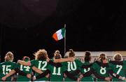7 February 2014; Ireland stand during the National Anthem. Women's Six Nations Rugby Championship, Ireland v Wales, Ashbourne RFC, Ashbourne, Co. Meath. Picture credit: Ramsey Cardy / SPORTSFILE