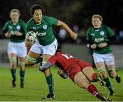 7 February 2014; Sophie Spence, Ireland, is tackled by Rebecca De Filippo, Wales. Women's Six Nations Rugby Championship, Ireland v Wales, Ashbourne RFC, Ashbourne, Co. Meath. Picture credit: Ramsey Cardy / SPORTSFILE