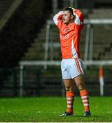 7 February 2014; Robbie Tasker, Armagh, holds his head in his hands after missing a goal chance. Allianz Football League, Division 2, Round 2, Armagh v Down, Athletic Grounds, Armagh. Picture credit: Oliver McVeigh / SPORTSFILE