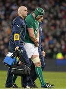 8 February 2014; Dan Tuohy, Ireland, leaves the field with an injury having replaced Paul O'Connell during the second half. RBS Six Nations Rugby Championship, Ireland v Wales, Aviva Stadium, Lansdowne Road, Dublin. Picture credit: Brendan Moran / SPORTSFILE