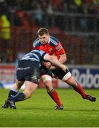 8 February 2014; CJ Stander, Munster, in action against Stan Hobbs, Cardiff Blues. Celtic League 2013/14, Round 13, Munster v Cardiff Blues, Thomond Park, Limerick. Picture credit: Diarmuid Greene / SPORTSFILE