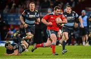 8 February 2014; James Cronin, Munster, gets away from Robin Copeland, left, and Lloyd Williams, Cardiff Blues. Celtic League 2013/14, Round 13, Munster v Cardiff Blues, Thomond Park, Limerick. Picture credit: Diarmuid Greene / SPORTSFILE