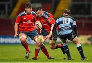 8 February 2014; James Coughlan, Munster, supported by team-mate Donncha O'Callaghan, in action against Gareth Davies, Cardiff Blues. Celtic League 2013/14, Round 13, Munster v Cardiff Blues, Thomond Park, Limerick. Picture credit: Diarmuid Greene / SPORTSFILE