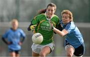 9 February 2014; Emma Sherwood, Kerry, in action against Sinead Finnegan, Dublin. Tesco HomeGrown Ladies National Football League Division 1, Dublin v Kerry, Parnells GAA Club, Coolock, Dublin. Picture credit: Brendan Moran / SPORTSFILE