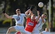9 February 2014; Andrew O'Sullivan, Cork, in action against Cathal McNally, left, and Gary White, Kildare. Allianz Football League, Division 1, Round 2, Cork v Kildare, Páirc Uí RInn, Cork. Picture credit: Matt Browne / SPORTSFILE