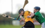 9 February 2014; Conor McKinley, Ulster, in action against Paul Ryan, Leinster. Interprovincial Hurling Championship Semi-Final, Leinster v Ulster, St Loman's Park, Trim GAA Club, Trim, Co. Meath. Picture credit: Piaras Ó Mídheach / SPORTSFILE