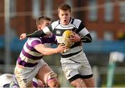 9 February 2014; Conor Jennings, Belvedere College, is tackled by Jake Kennedy, Clongowes Wood College. Beauchamps Leinster Schools Senior Cup Quarter-Final, Clongowes Wood College v Belvedere College, Donnybrook Stadium, Donnybrook, Co. Dublin. Picture credit: Pat Murphy / SPORTSFILE