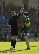 9 February 2014; Paul Murphy, Kerry, is shown a black card by referee Conor Lane. Allianz Football League, Division 1, Round 2, Kerry v Derry, Fitzgerald Stadium, Killarney, Co. Kerry. Picture credit: Diarmuid Greene / SPORTSFILE