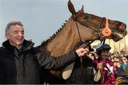 9 February 2014; Winning owner Michael O'Leary, CEO of Ryanair, with his horse Last Instalment and jockey Brian O'Connell after victory in The Hennessy Gold Cup. Leopardstown Racecourse, Leopardstown, Co. Dublin. Picture credit: Barry Cregg / SPORTSFILE