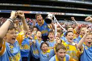 14 June 2005; The St. Mary's, Rathfarnham, players hold captain John Breen aloft after victory over Scoil Mhuire, Marino. Allianz Cumann na mBunscoil Final, Herald Shield, Scoil Mhuire, Marino v St. Mary's, Rathfarnham, Croke Park, Dublin. Picture credit; Pat Murphy / SPORTSFILE