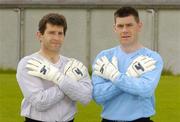 15 June 2005; Kildare goalkeeper Enda Murphy, left, and Laois goalkeeper Fergal Byron pictured at a photocall to launch Sells Goalkeeper Products Ireland. Whitehall Colmcille Grounds, Dublin. Picture credit; Matt Browne / SPORTSFILE
