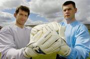15 June 2005; Kildare goalkeeper Enda Murphy,left, and Laois goalkeeper Fergal Byron pictured at a photocall to launch Sells Goalkeeper Products Ireland. Whitehall Colmcille Grounds, Dublin. Picture credit; Matt Browne / SPORTSFILE