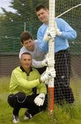 15 June 2005; Charlton Athletic goalkeeper Dean Kiely, bottom, Kildare goalkeeper Enda Murphy and Laois goalkeeper Fergal Byron, top, pictured at a photocall to launch Sells Goalkeeper Products Ireland. Whitehall Colmcille Grounds, Dublin. Picture credit; Brian Lawless / SPORTSFILE
