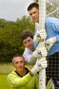 15 June 2005; Charlton Athletic goalkeeper Dean Kiely, bottom, Kildare goalkeeper Enda Murphy and Laois goalkeeper Fergal Byron, top, pictured at a photocall to launch Sells Goalkeeper Products Ireland. Whitehall Colmcille Grounds, Dublin. Picture credit; Brian Lawless / SPORTSFILE