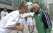 15 June 2005; Republic of Ireland Assistant Manager Noel O'Reilly with Derek Smyth at the launch of the Anglo Irish Bank Republic of Ireland team for the Homeless World Cup which will be played in Edinbrgh, Scotland, from the 20 to 27 July 2005. IFSC, Dublin. Picture credit; Pat Murphy / SPORTSFILE