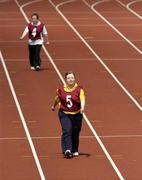 16 June 2005; Special Olympics athlete Amy Quinn, Bray Lakers, Co. Wicklow wins the 100m walk from Siobhan Logan, SOS Kilkenny during the Special Olympics Ireland Leinster / Eastern Regional Games 2005. Morton Stadium, Santry, Dublin. Picture credit; Damien Eagers / SPORTSFILE