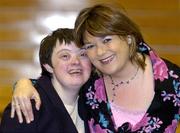 16 June 2005; Co-hosts Brenda Donoghue, RTE Presenter, and Anne Hickey, Special Olympics Athlete, at the opening ceremony of the Special Olympics Ireland Leinster / Eastern Regional Games 2005. Basketball Arena, Tallaght, Dublin. Picture credit; Matt Browne / SPORTSFILE