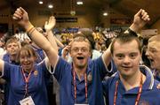 16 June 2005; From Left, Gemma Murphy, Niall Kavanagh and Daniel Dowling from the St. Vincents Centre in Belfield at the opening ceremony of the Special Olympics Ireland Leinster / Eastern Regional Games 2005. Basketball Arena, Tallaght, Dublin. Picture credit; Matt Browne / SPORTSFILE