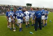 18 June 2005; Laois manager Paudie Butler speaks to his players before the game. Guinness All-Ireland Senior Hurling Championship Qualifier, Round 1, Laois v Galway, O'Moore Park, Portlaoise, Co. Laois. Picture credit; Ray McManus / SPORTSFILE