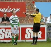 20 June 2005; Referee Neil Doyle shows the red card to Trevor Doyle, Shamrock Rovers. eircom League Cup, UCD v Shamrock Rovers, Belfield Park, UCD, Dublin. Picture credit; Damien Eagers / SPORTSFILE