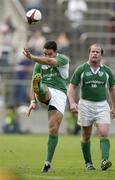 19 June 2005; Ireland out-half Jeremy Staunton kicks for touch. Japan v Ireland 2nd test, Prince Chichibu Memorial Rugby Ground, Tokyo, Japan. Picture credit; Brendan Moran / SPORTSFILE