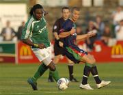 17 June 2005; Wesley Charles, Bray Wanderers, in action against John O'Flynn, Cork City. eircom League, Premier Division, Bray Wanderers v Cork City, Carlisle Grounds, Bray, Co. Wicklow. Picture credit; Matt Browne / SPORTSFILE