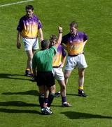 19 June 2005; Wexford's Niall Murphy is shown a yellow card by referee Brian Crowe. Bank of Ireland Leinster Senior Football Championship Semi-Final, Dublin v Wexford, Croke Park, Dublin. Picture credit; Brian Lawless / SPORTSFILE
