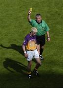 19 June 2005; Wexford's Redmond Barry is shown the yellow card by referee Brian Crowe. Bank of Ireland Leinster Senior Football Championship Semi-Final, Dublin v Wexford, Croke Park, Dublin. Picture credit; Brian Lawless / SPORTSFILE