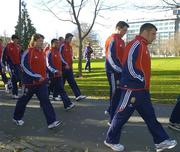 22 June 2005; British and Irish Lions players, from left, Shane Horgan, Shane Byrne, Jason Robinson, Will Greenwood, Martin Corry and Julian White make their way from a photocall to announce the squad for the 1st Test against New Zealand, to be played on Saturday next. Crowne Plaza Hotel, Christchurch, New Zealand. Picture credit; Brendan Moran / SPORTSFILE