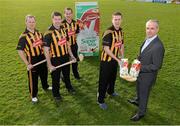 10 February 2014; Glanbia today launched its sponsorship of the Kilkenny hurling teams for 2014. The jersies will feature the Avonmore milk logo while all leisure-wear training kit and kit bags will carry the Glanbia logo. In attendance at the Glanbia 2014 Kilkenny hurlers sponsorship launch are, from left, Tommy Walsh, Michael Rice, Jackie Tyrrell, Lester Ryan and Brian Phelan, Glanbia Executive Director- CEO Global Ingredients. Nowlan Park, Kilkenny. Picture credit: Barry Cregg / SPORTSFILE