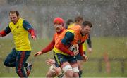 11 February 2014; Munster's Donnacha Ryan, supported by team-mate Sean Dougall, in action during squad training ahead of their Celtic League 2013/14, Round 14, game against Zebre on Saturday. Munster Rugby Squad Training, University of Limerick, Limerick. Picture credit: Diarmuid Greene / SPORTSFILE