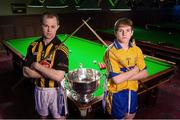 11 February 2014; In attendance at the launch of the 2014 Allianz Hurling Leagues are Kilkenny's Tommy Walsh, left, and Clare's Padraic Collins with the Allianz League Division 1A trophy. The opening weekend of the Allianz Hurling League will see the current Division 1A champions Kilkenny take on the All-Ireland title holders Clare in Cusack Park, Ennis, on Sunday. Croke Park, Dublin. Picture credit: Brendan Moran / SPORTSFILE