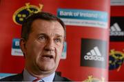 11 February 2014; Munster Rugby CEO Garrett Fitzgerald speaking during a press conference ahead of their Celtic League 2013/14, Round 14, game against Zebre on Saturday. Munster Rugby Press Conference, University of Limerick, Limerick. Picture credit: Diarmuid Greene / SPORTSFILE