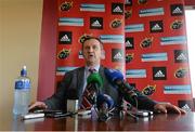 11 February 2014; Munster Rugby CEO Garrett Fitzgerald speaking during a press conference ahead of their Celtic League 2013/14, Round 14, game against Zebre on Saturday. Munster Rugby Press Conference, University of Limerick, Limerick. Picture credit: Diarmuid Greene / SPORTSFILE
