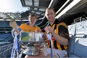 11 February 2014; In attendance at the launch of the 2014 Allianz Hurling Leagues are Clare's Padraic Collins, left, and Kilkenny's Tommy Walsh with the Allianz League Division 1A trophy. The opening weekend of the Allianz Hurling League will see the current Division 1A champions Kilkenny take on the All-Ireland title holders Clare in Cusack Park, Ennis, on Sunday. Croke Park, Dublin. Picture credit: Brendan Moran / SPORTSFILE