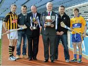 11 February 2014; In attendance at the launch of the 2014 Allianz Hurling Leagues are, from left, Kilkenny's Tommy Walsh, Wexford manager Liam Dunne, Uachtarán Chumann Lúthchleas Gael Liam Ó Néill, Brendan Murphy, Chief Executive, Allianz, Limerick manager TJ Ryan and Clare's Padraic Collins. The opening weekend of the Allianz Hurling League will see the current Division 1A champions Kilkenny take on the All-Ireland title holders Clare in Cusack Park, Ennis, on Sunday. Croke Park, Dublin. Picture credit: Brendan Moran / SPORTSFILE