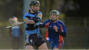 11 February 2014; James Gannon, University College Dublin, in action against Jamie Wall, Mary Immaculate College Limerick. Irish Daily Mail HE GAA Fitzgibbon Cup 2014, Group B, Round 3, University College Dublin v Mary Immaculate College Limerick, UCD, Belfield, Dublin. Picture credit: Barry Cregg / SPORTSFILE