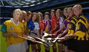 22 June 2005; The Foras na Gaeilge Senior Camogie Championship was launched in Croke Park. At the launch are Carla Doherty, Antrim, Niamh Cunningham, Antrim, Deirdre Hughes, Tipperary, Carol Murphy, Limerick, Elaine Burke, Cork, Ursula Jacobs, Wexford,  Amanda O'Regan, Cork, and Ailbhe Kelly, Galway, Mary Leacy, Wexford, Imelda Kennedy, Kilkenny, Gillian Dillon-Maher, Kilkenny, Croke Park, Dublin. Picture credit; Ray McManus / SPORTSFILE