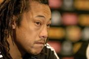 24 June 2005; Captain Tana Umaga listens to questions at a press conference ahead of the 1st Test against the British and Irish Lions. New Zealand team press conference, Heritage Hotel, Christchurch, New Zealand. Picture credit; Brendan Moran / SPORTSFILE