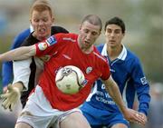 24 June 2005; Owen Heary, Shelbourne, in action against Packie Holden, Waterford United. eircom League, Premier Division, Waterford United v Shelbourne, Waterford RSC, Waterford. Picture credit; Matt Browne / SPORTSFILE