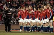 25 June 2005; The British and Irish Lions squad, including captain Brian O'Driscoll on right, stand together before the start of the game. British and Irish Lions Tour to New Zealand 2005, 1st Test, New Zealand v British and Irish Lions, Jade Stadium, Christchurch, New Zealand. Picture credit; Brendan Moran / SPORTSFILE
